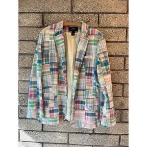Lauren Ralph Lauren L Womens Multi-Color Plaid Patchwork Cotton Blazer Jacket Ou